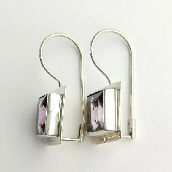 Square cut lavender amethyst drop earrings in Sterling Silver 🆕 - Picture 4 of 8